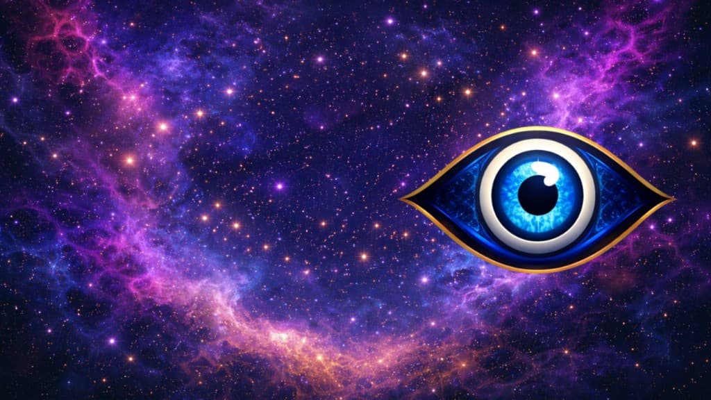 Kosmischer Hintergrund mit blauem Auge